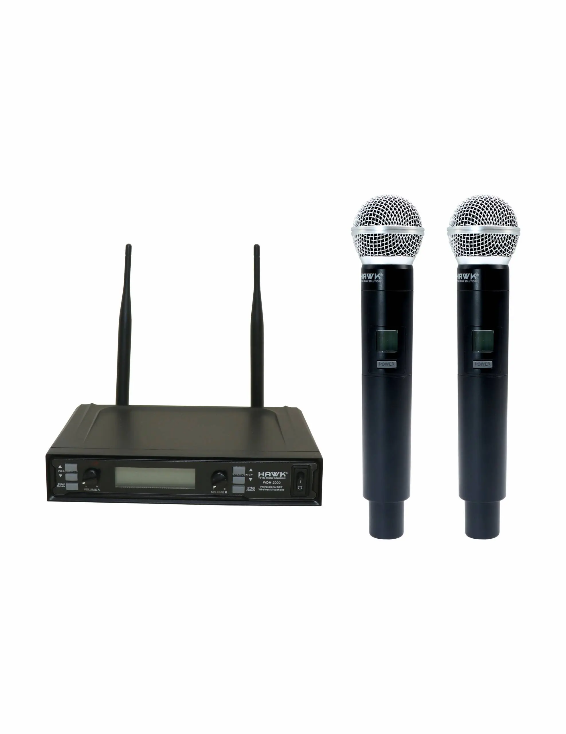 Hawk WDH 2000 dual handheld wireless microphone system with 200 selectable frequencies for professional audio and stage performances