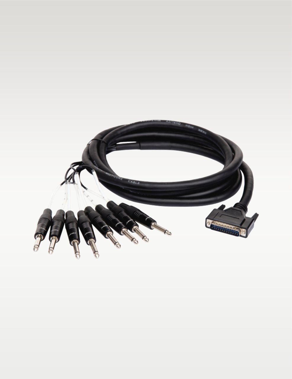 Hawk HDTP803 DB25 to eight 1/4-inch TS male unbalanced snake cable, 3 meters, black