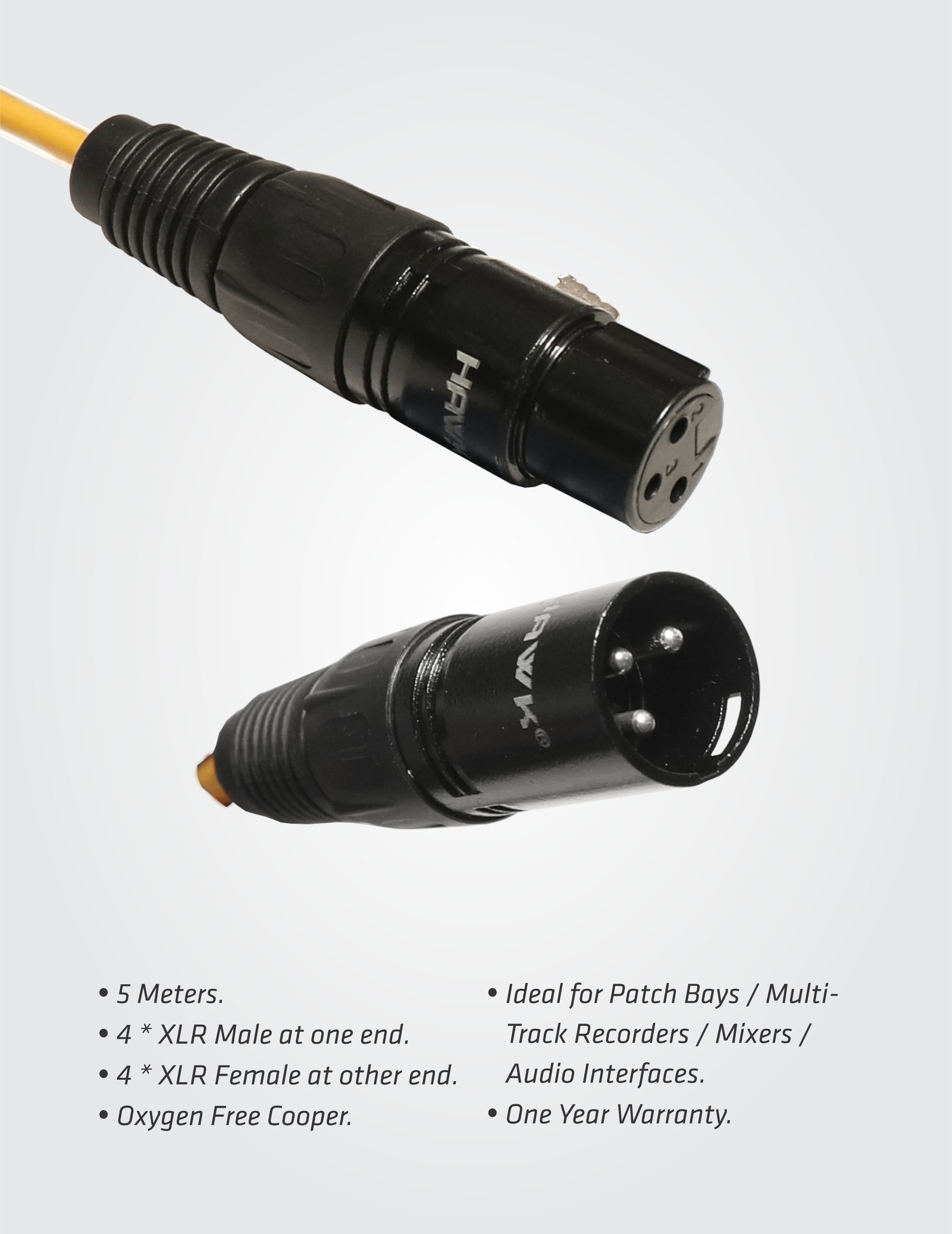 Hawk HSX4LU05 4-channel balanced snake cable with XLR male and XLR female connectors