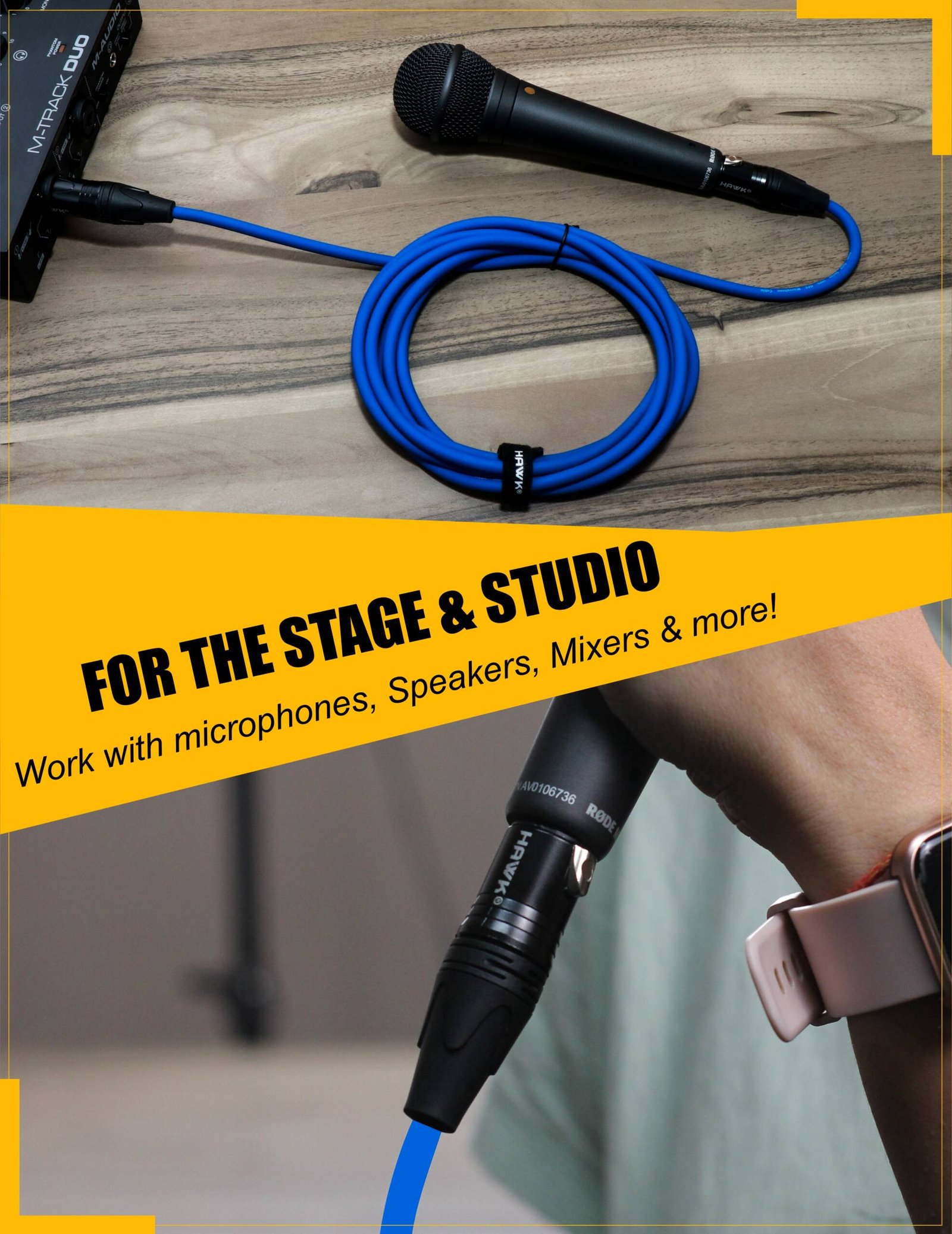 Hawk SXFG-010BLU blue 3-meter Gold Series XLR male to female balanced audio cable with cable tie