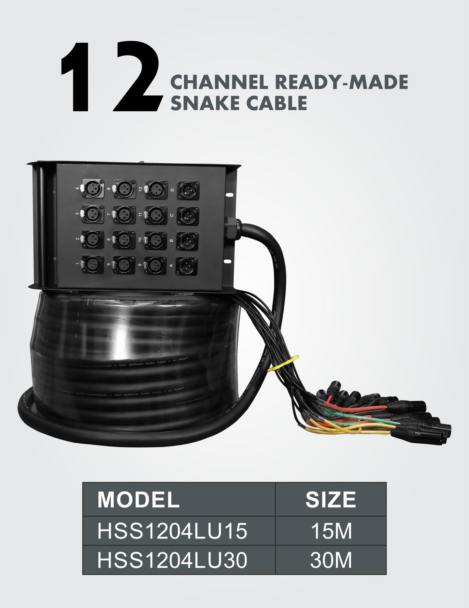 Hawk HSS1204LU30 16 channel snake cable with stage box 30 meters