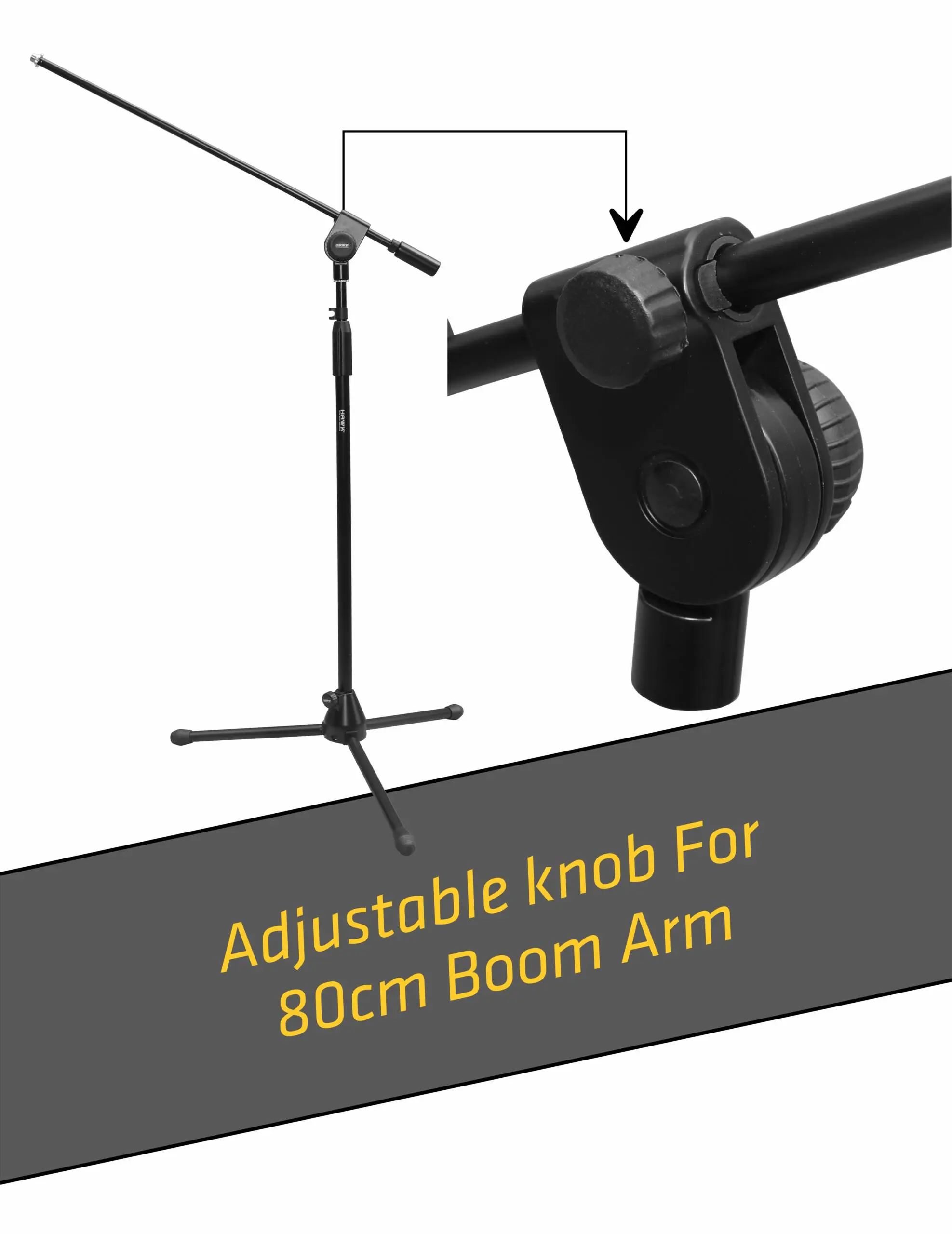 Hawk HMS 30TB black microphone stand with adjustable 800 mm boom arm and tripod base