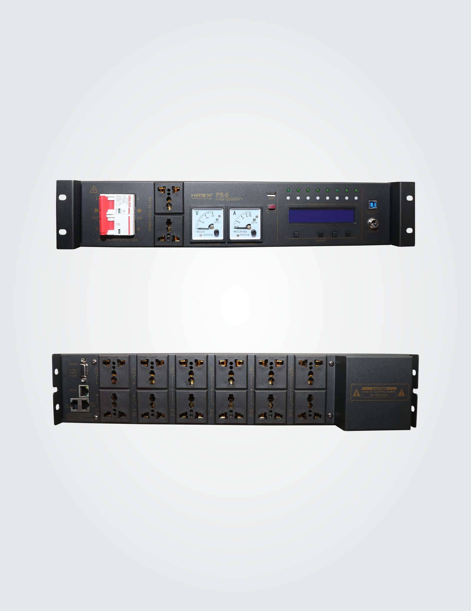 PS8 power distribution unit with single-phase 110V or 220V input and 100A cable connection