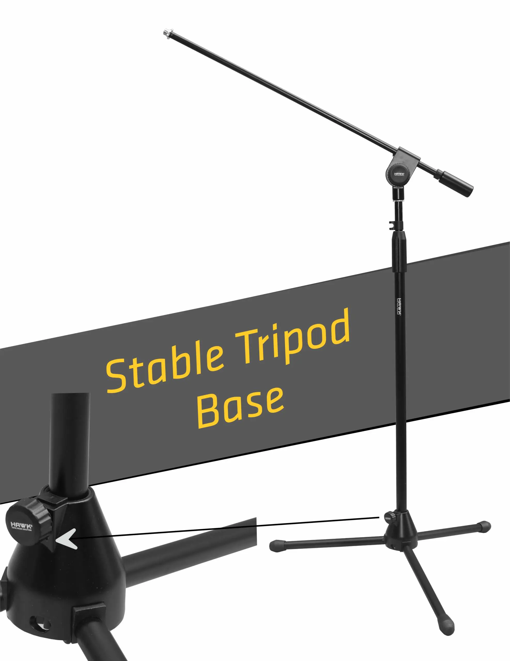 Hawk HMS 30TB black microphone stand with adjustable 800 mm boom arm and tripod base