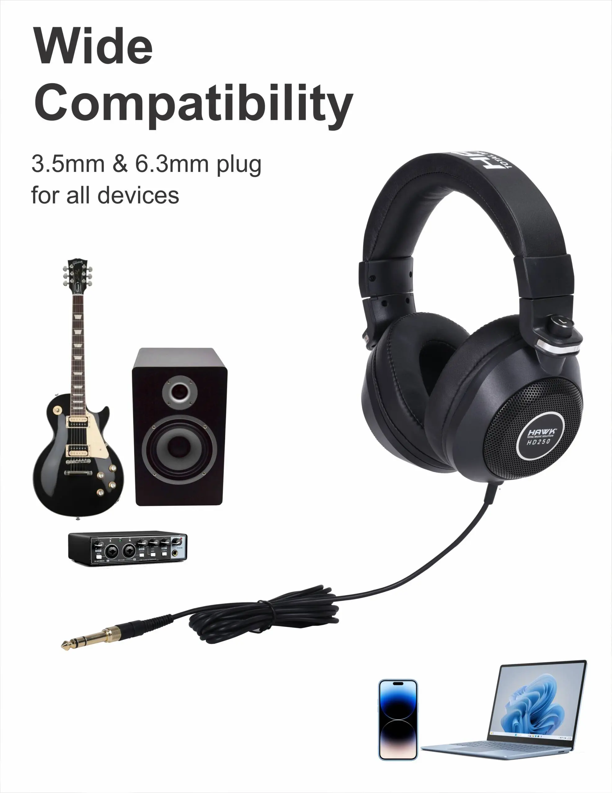 Hawk HD250 monitor headphones with 53 mm dynamic drivers and 3 metre cable