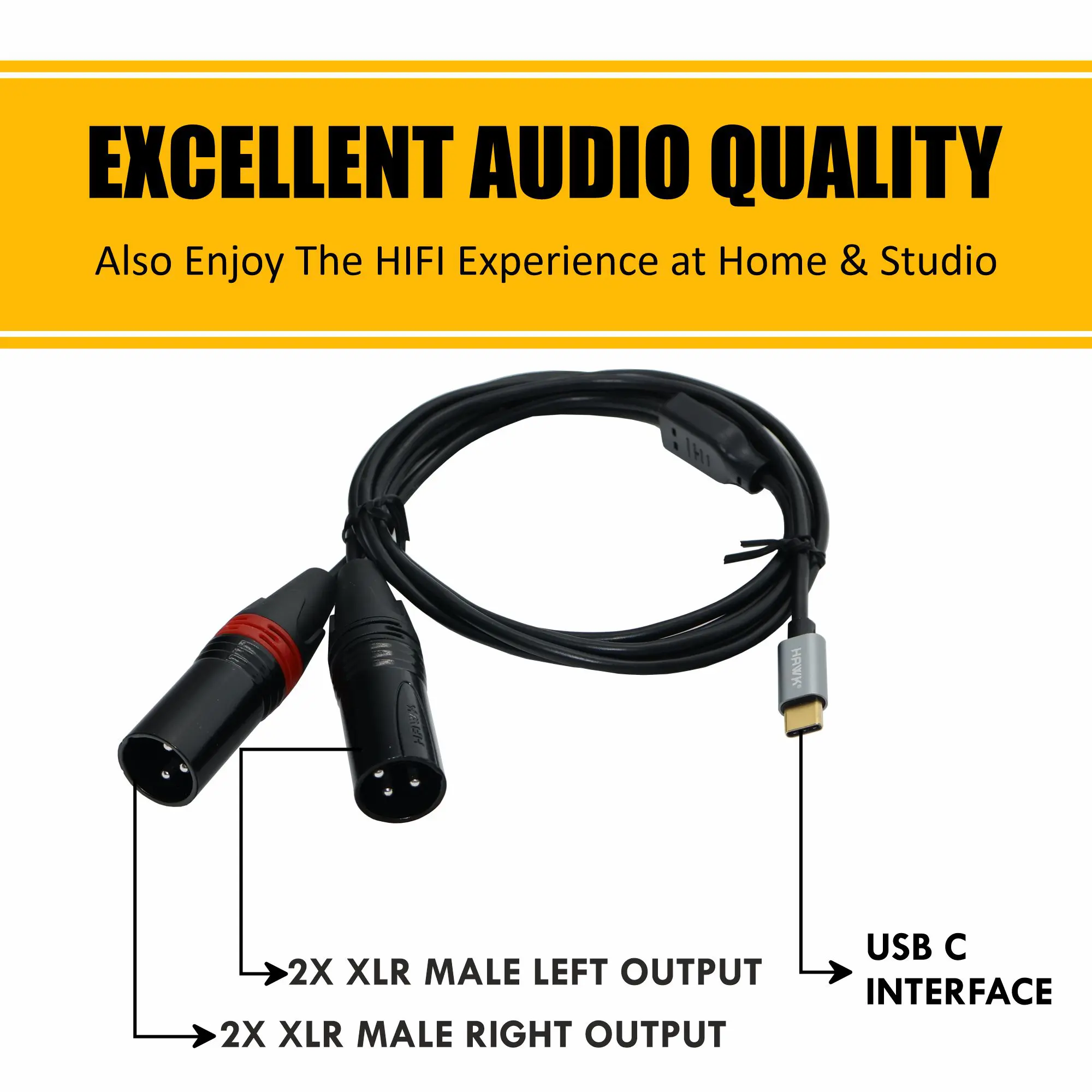 Hawk HC2XMLU01.8 Type-C to Dual XLR Male Cable Black