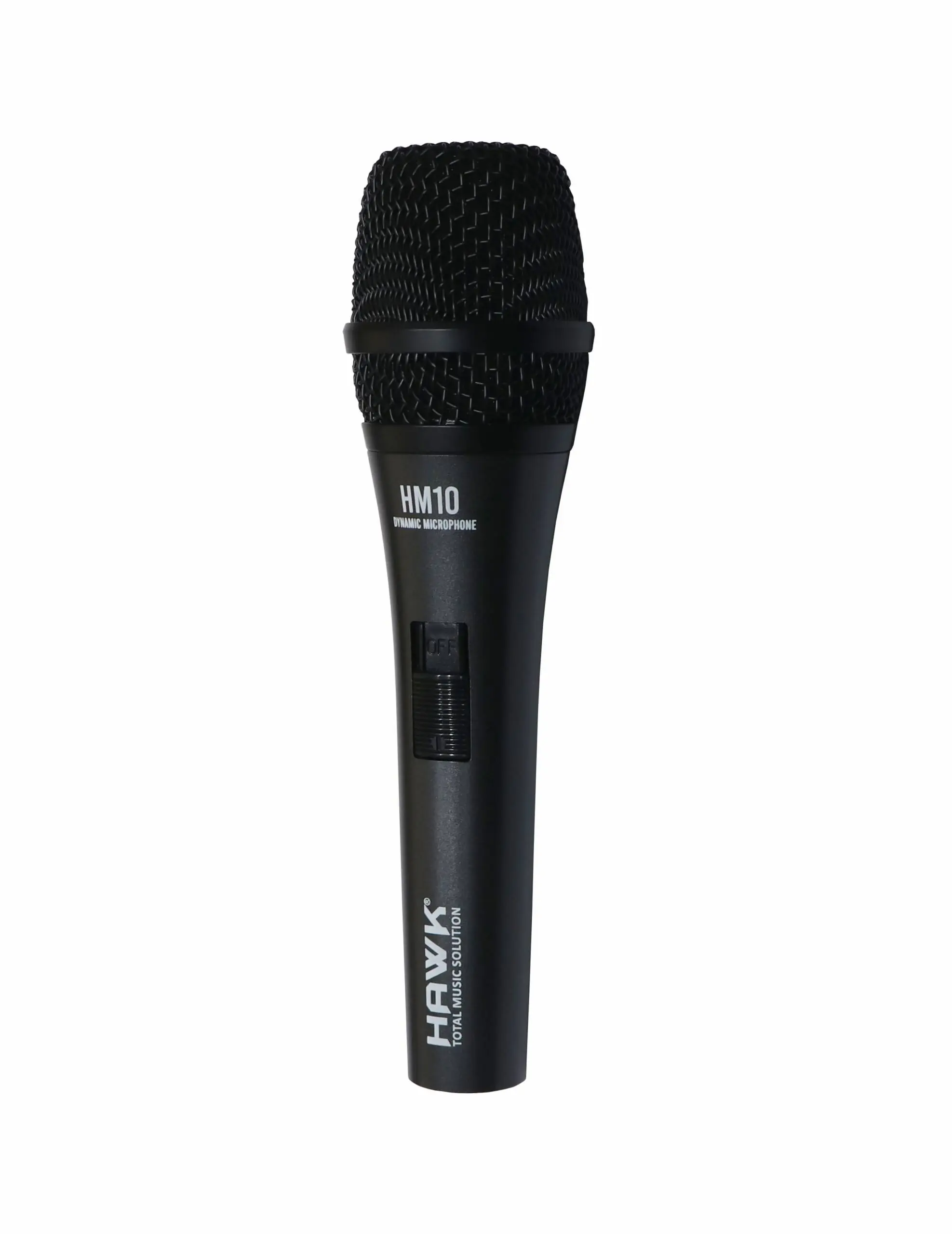 Hawk HM 10 dynamic cardioid wired microphone with metal body, ON/OFF switch and microphone holder