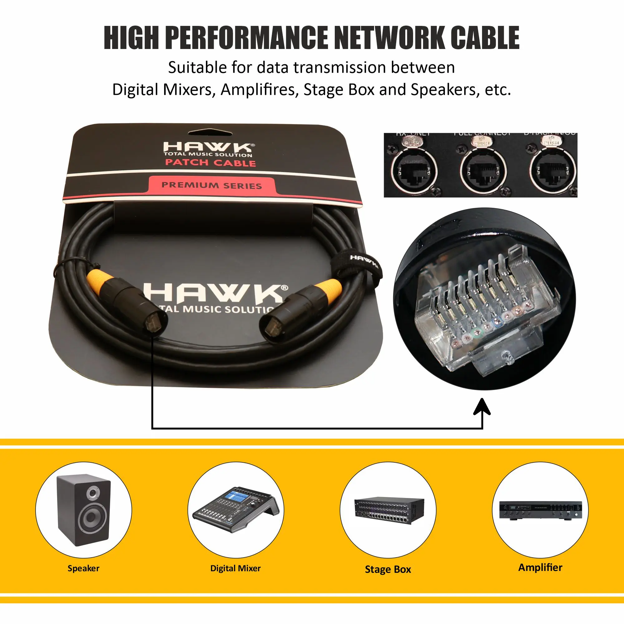 HSBRJ45LU03 CAT6 RJ45 Cable with Black Hawk Shell 3M