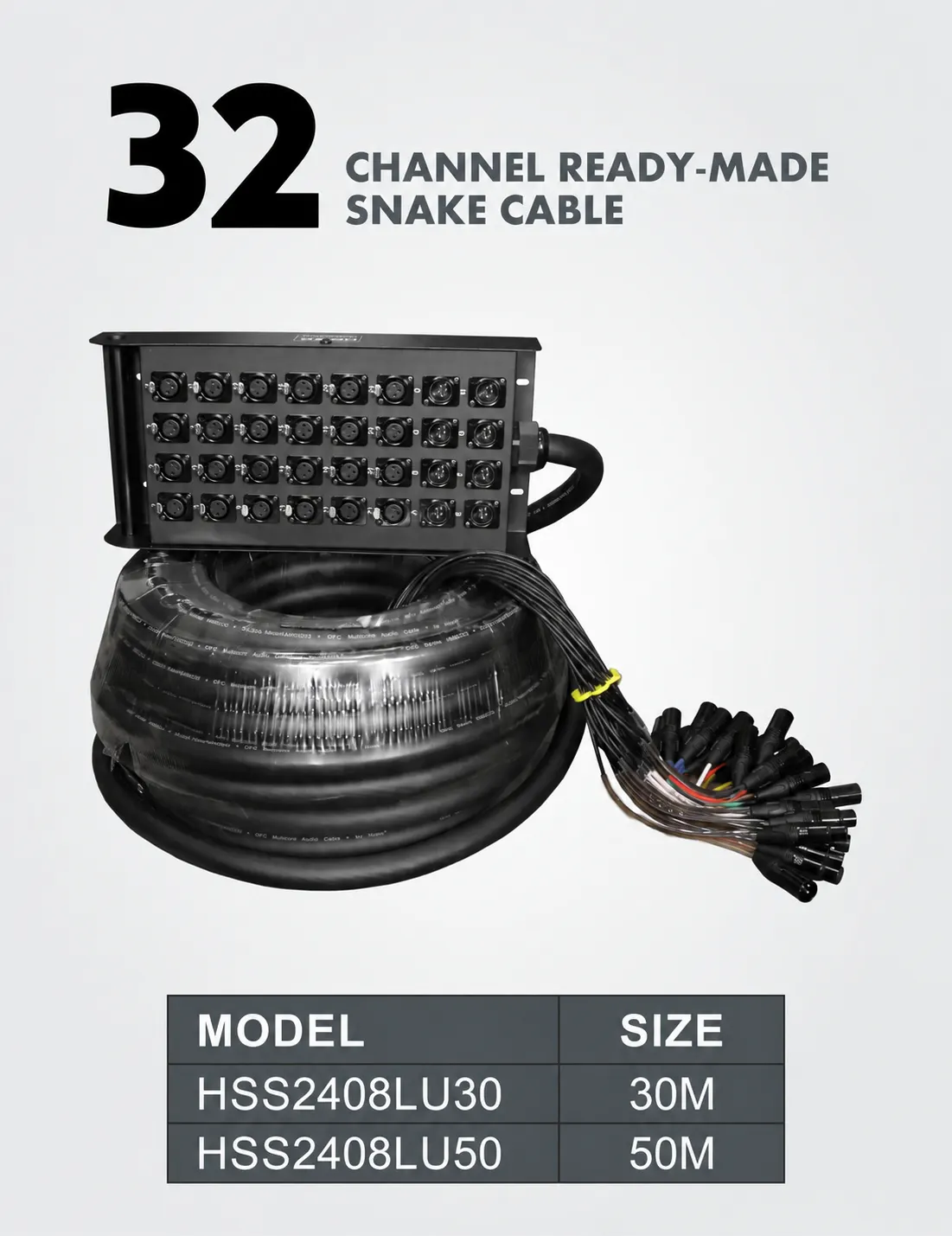 Hawk HSS2408LU30 32 channel snake cable with stage box 30 meters